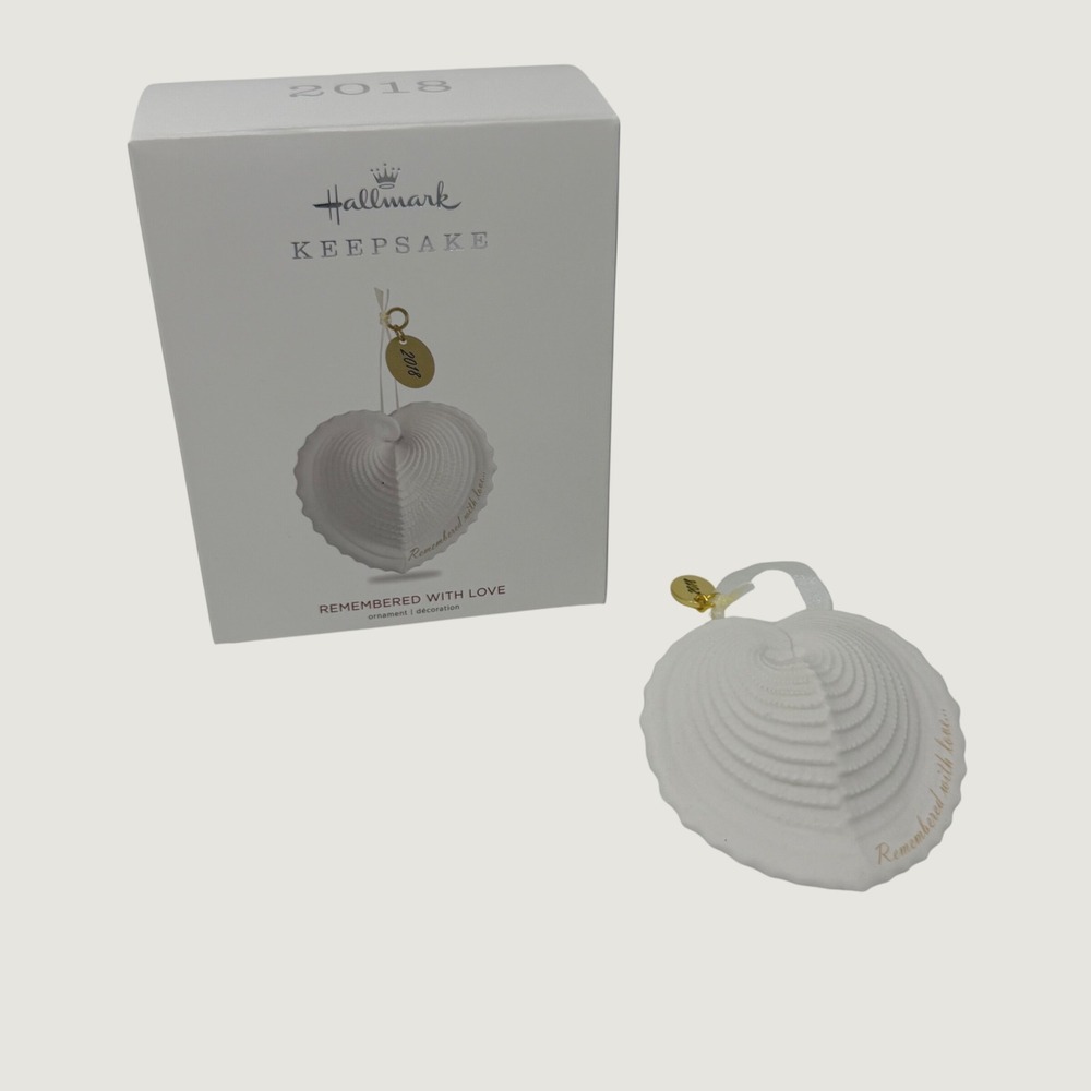 Hallmark Keepsake 2018 Remembered with Love Porcelain Heart Shell Ornament Box